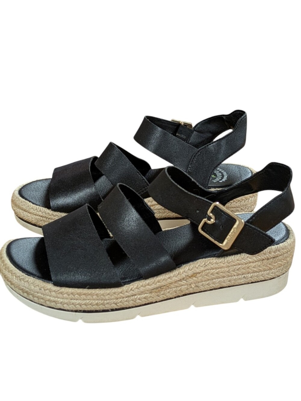 Dr Scholls Once Twice Black Espadrille Platform Sandal Size 8
